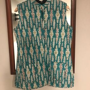 Teal Block Print Vests